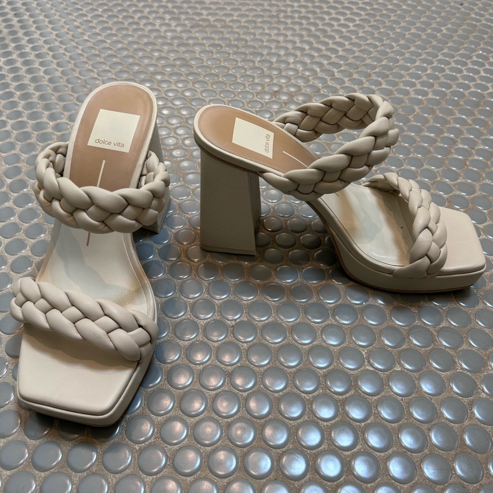 Dolce Vita Cream Heels with Braided Detail - Picture 2 of 3